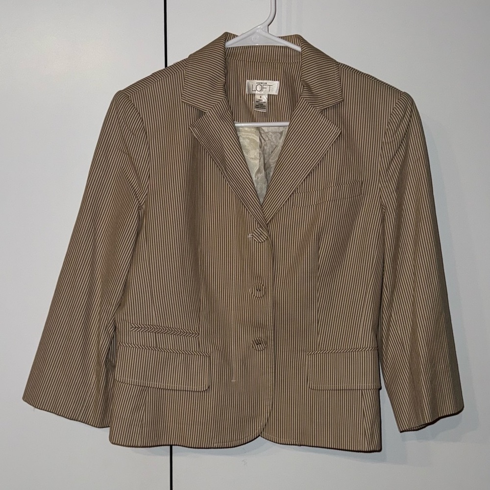 Ann Taylor LOFT Tan Pinstripe Blazer